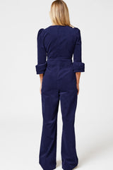 Victoria 3/4 Sleeve Stretch Corduroy Jumpsuit | Atlantic Blue