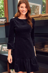 Victoria Short Stretch Corduroy Dress | Black