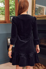 Victoria Short Stretch Corduroy Dress | Black - Aspiga