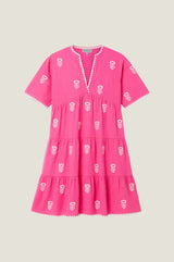 India Embroidered Organic Cotton Dress | Strawberry Pink/White