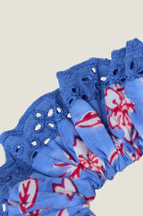 Block Print Lace Trim Scrunchie | Japanese Flower Marina Blue