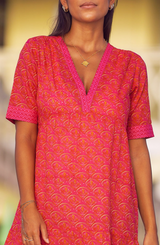 Santorini Cotton Kaftan | Clover Pink/Orange