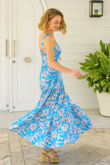 Aurelia Satin Dress | Lined Floral Turquoise/Cream