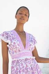Pippa Block Print Dress | Pink/White