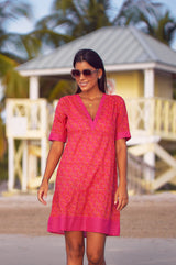 Santorini Cotton Kaftan | Clover Pink/Orange