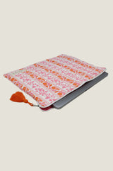 Block Printed Laptop Bag | Linear Botanical Orange/Pink