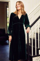 Long Sleeve Velvet Sally Anne Dress | Emerald