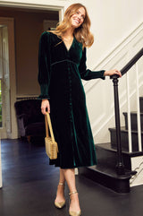 Long Sleeve Velvet Sally Anne Dress | Emerald