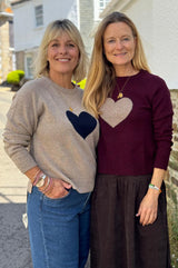 Cashmere Crew Neck Heart Jumper | Burgundy/Oat