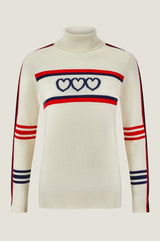 Merino Wool Hearts Polo Neck Jumper | Cream/Red/Navy