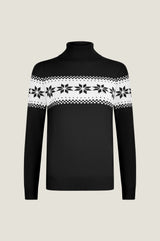 Merino Wool Snowflake Fairisle Polo Neck Jumper | Black/Cream