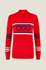 Merino Wool Stripe Hearts Quarter Zip | Red/Navy/Cream