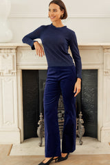 Metallic Knit Frill Neck Jumper | Navy