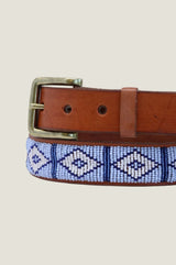 Fully Beaded Triangle Unisex Belt | Sky Blue/White - Aspiga