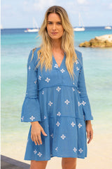 Cristina Embroidered Kaftan | Marina Blue - Aspiga
