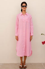 APPROVED * Kelly Linen Shirt Dress | Baby Pink - Aspiga