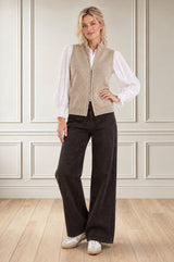 Merino Wool Double Ended Zip Through Gilet | Taupe
