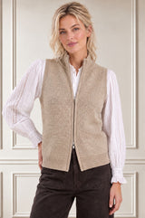 Merino Wool Double Ended Zip Through Gilet | Taupe