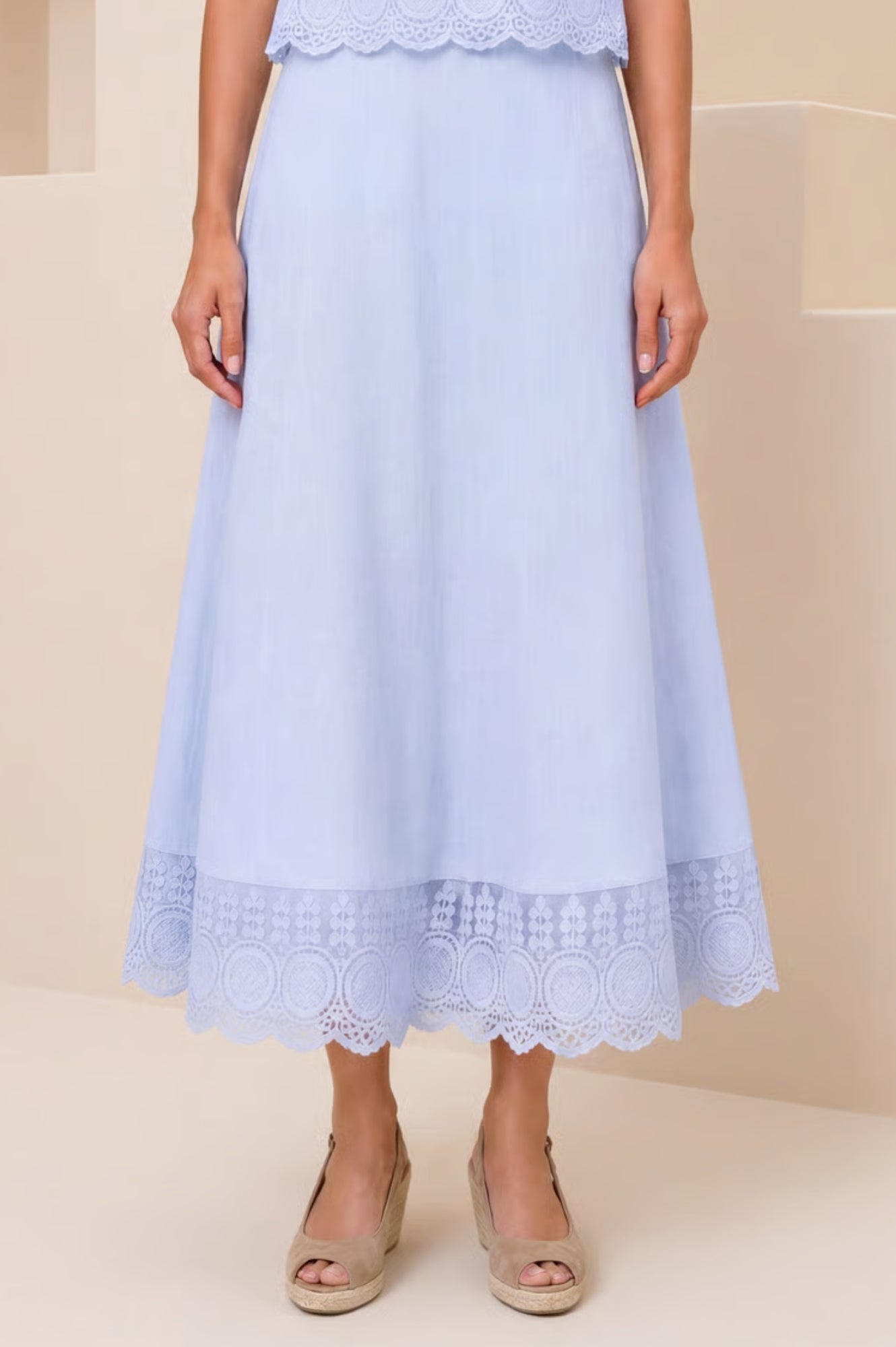 Aspiga Sustainable Womens Linen Lace Midi Skirt Summer Holiday
