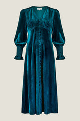 Sally Anne Velvet Long Sleeve Dress | Teal