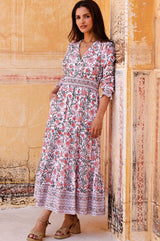 Billie Organic Cotton Block Print Dress | Gardenia Pink/Green