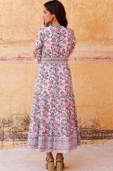 Billie Organic Cotton Block Print Dress | Gardenia Pink/Green