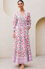 Billie Organic Cotton Block Print Dress | Gardenia Pink/Green