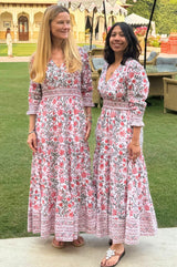 Billie Organic Cotton Block Print Dress | Gardenia Pink/Green