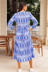 Mara Organic Cotton Dress | Mara Ikat White/Blue