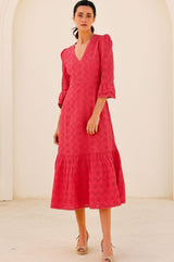 Victoria Cotton Broderie Dress | Red