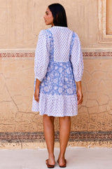 Marina Organic Cotton Print Mix Dress | Blossom Print Blue/White