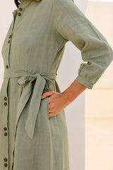 Linen Shirt Dress | Khaki