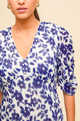 Ellery Viscose Wedding Guest Dress | Blossom Cream/Navy