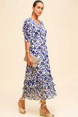 Ellery Viscose Wedding Guest Dress | Blossom Cream/Navy