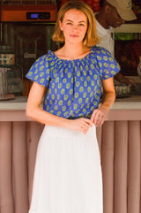 Ilana Printed Organic Cotton Top | Blue/Green