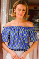 Ilana Printed Organic Cotton Top | Blue/Green