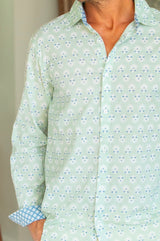 Men's Organic Cotton Shirt | Mini Sunflower Mint/White