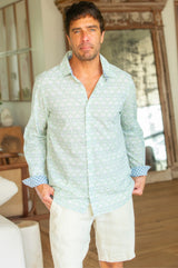 Men's Organic Cotton Shirt | Mini Sunflower Mint/White