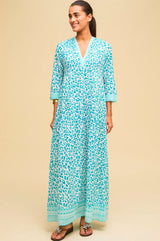 Mykonos Maxi Dress | Soft Cheetah White/Turquoise - Aspiga