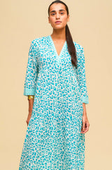 Mykonos Maxi Dress | Soft Cheetah White/Turquoise - Aspiga