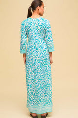 Mykonos Maxi Dress | Soft Cheetah White/Turquoise - Aspiga