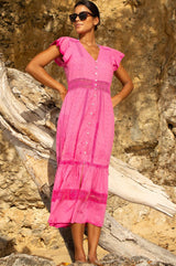 Nyla Beach Midi Dress | Bright Pink