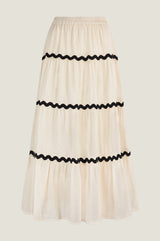 Organic Cotton Dobby Ric Rac Skirt | Antique Cream/Black
