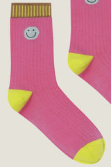 Ribbed Smiley Sock | Pink