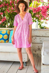 Santorini Cotton Kaftan | Santorini White/Pink