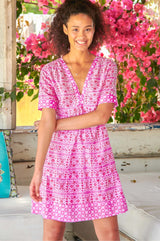 Santorini Cotton Kaftan | Santorini White/Pink