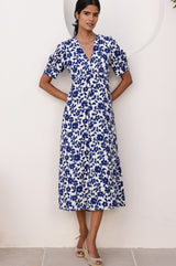 Anne Tea EcoVero™ Dress | Blossom Cream/Navy
