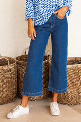 Denim Wide Leg Crop Jean | Mid Wash