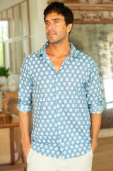 Men's Organic Cotton Shirt | Mini Sunflower Grey/Mint