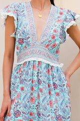 Pippa Block Print Dress | Gardenia Blue/Red
